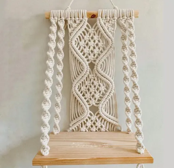Wall Hanging Shelf | Wooden Hand Woven Boho Art