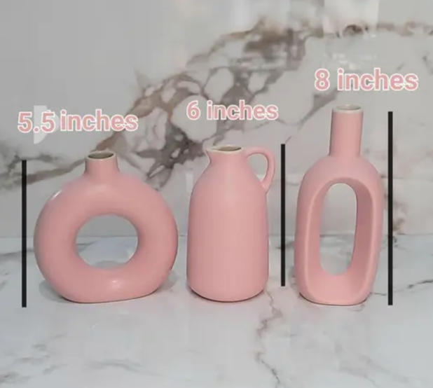 Ceramic Vase Set of 3 | Pink