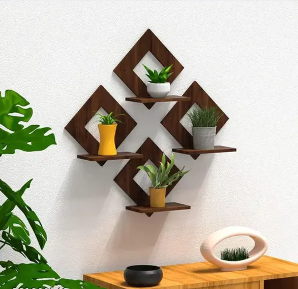Wooden wall-mounted shelf