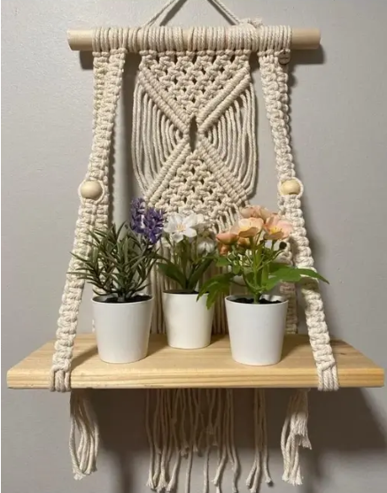 Wall Hanging Shelf | Wooden Hand Woven Boho Art
