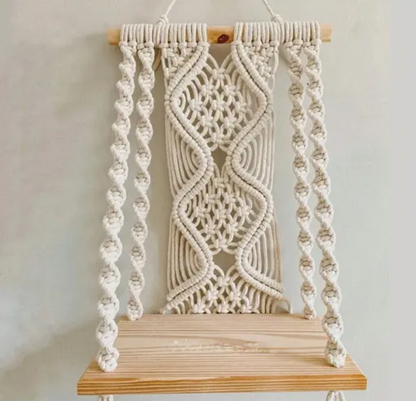 Wall Hanging Shelf | Wooden Hand Woven Boho Art