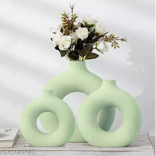 Ceramic Donut Vase Set of 3 | Green